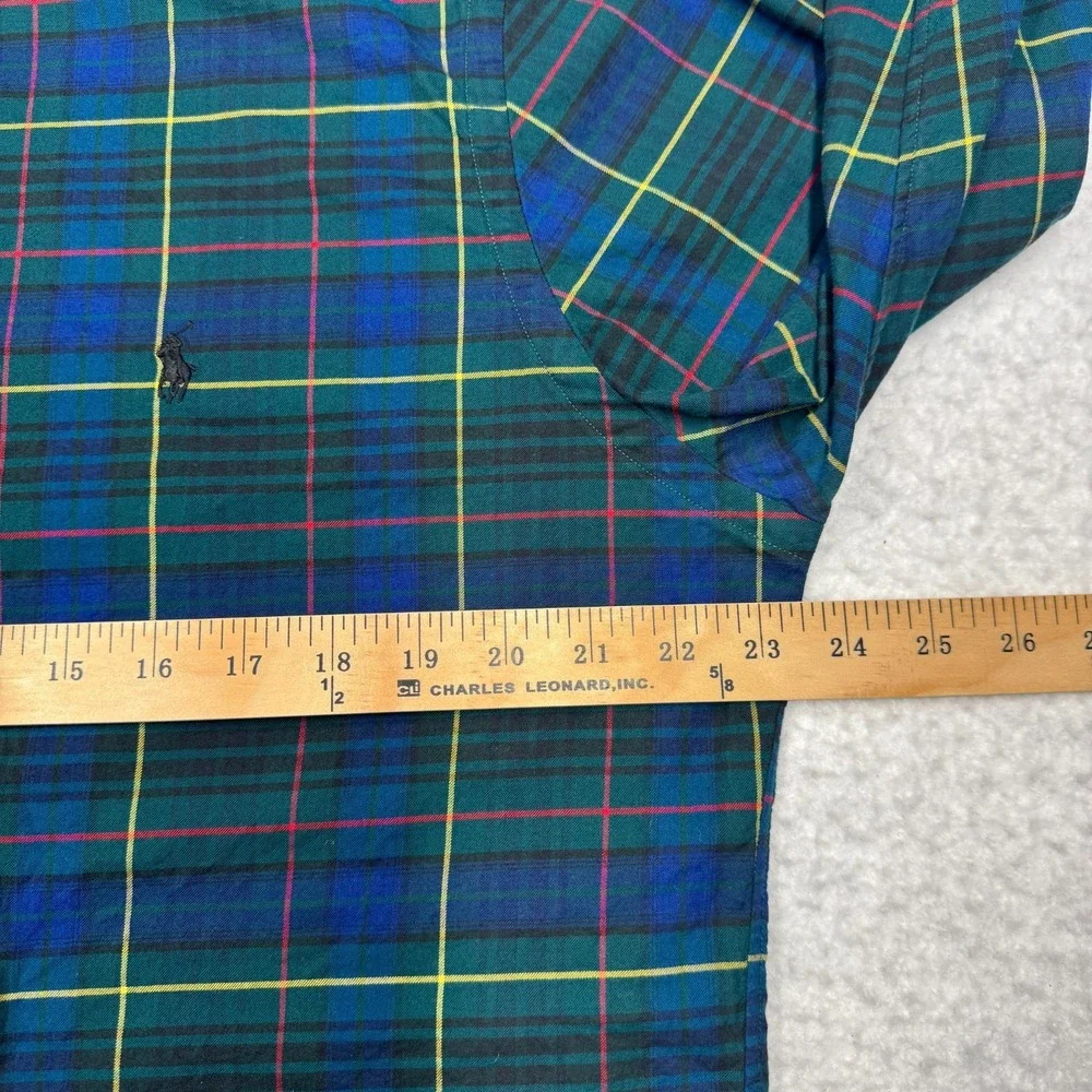 Polo Ralph Lauren Oxford Classic Fit Dress Shirt Blue Green‎ Plaid Men's Size XL